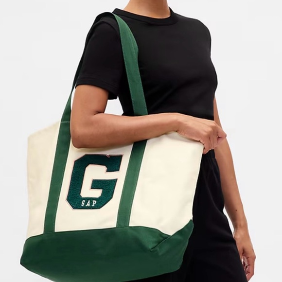 GAP Cream Tote Bag with Green Details NWT - Picture 2 of 5
